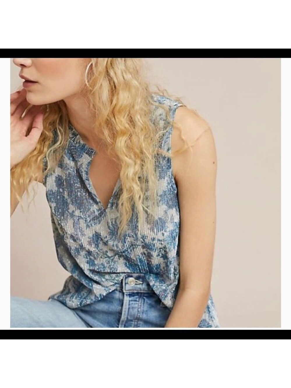 Anthropologie Vanessa Virginia Grand Cayman Metallic Floral Top - Picture 2 of 9